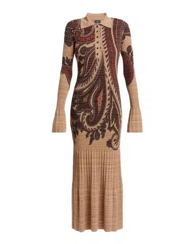 Etro Paisley Stripe Pleated Knit Midi Polo Dress | Thumbnail 1