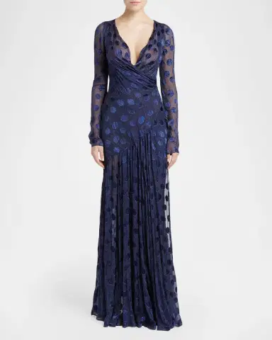 Etro Silk Semi-Sheer Polka Dot Long Dress | Thumbnail 2
