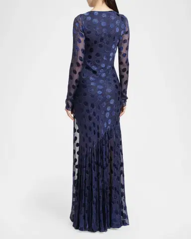 Etro Silk Semi-Sheer Polka Dot Long Dress | Thumbnail 3