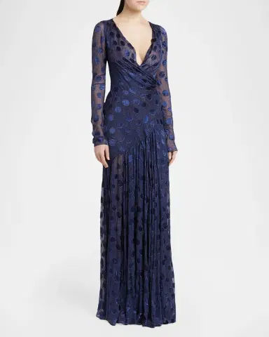 Etro Silk Semi-Sheer Polka Dot Long Dress | Thumbnail 4