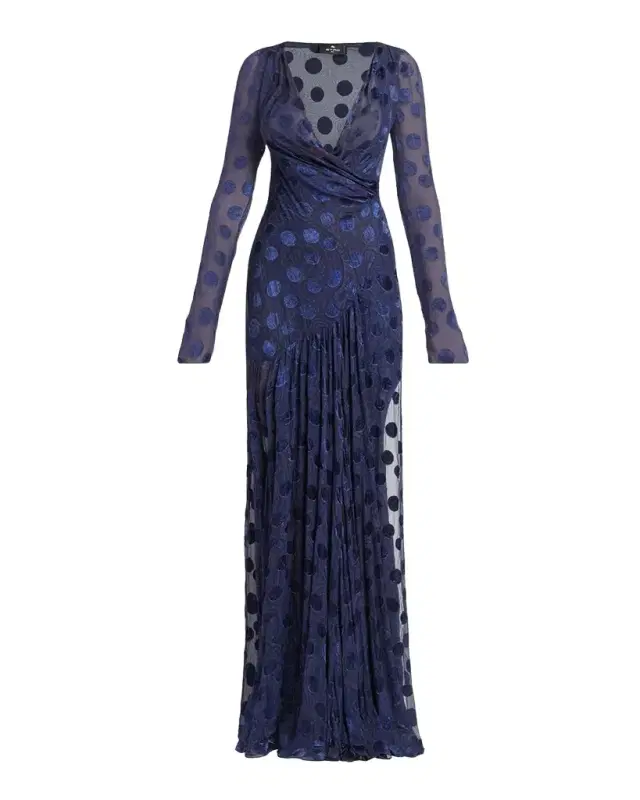 Etro Silk Semi-Sheer Polka Dot Long Dress