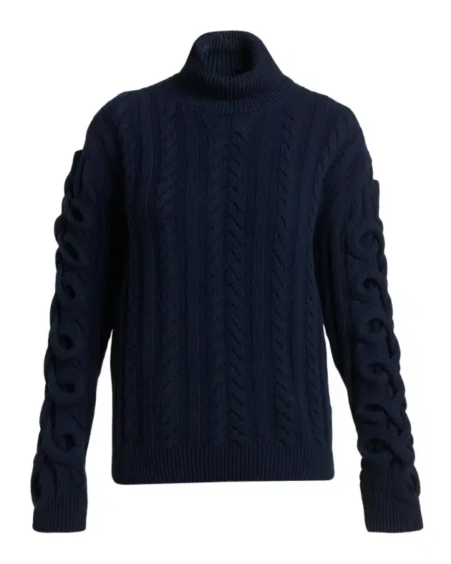 Etro Loop-Sleeve Cable Knit Turtleneck Sweater