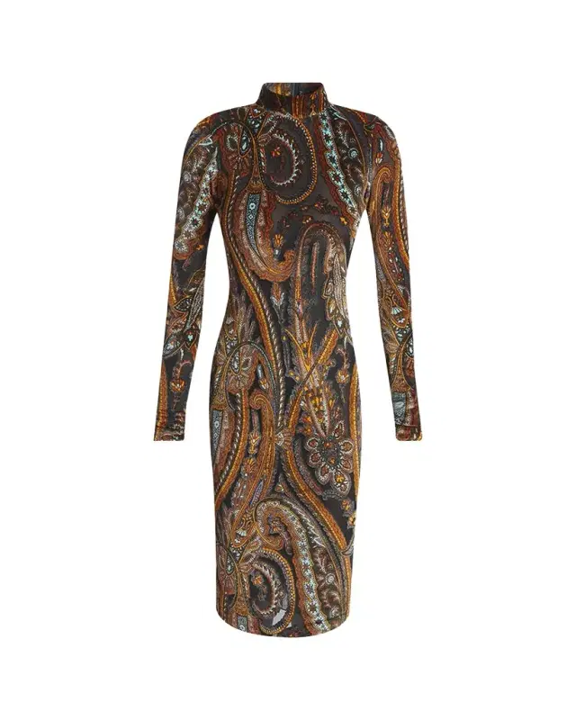 Etro Paisley Mock-Neck Knee-Length Dress