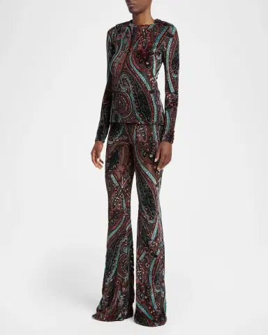 Etro Paisley Velvet Burnout Flare Pants | Thumbnail 2
