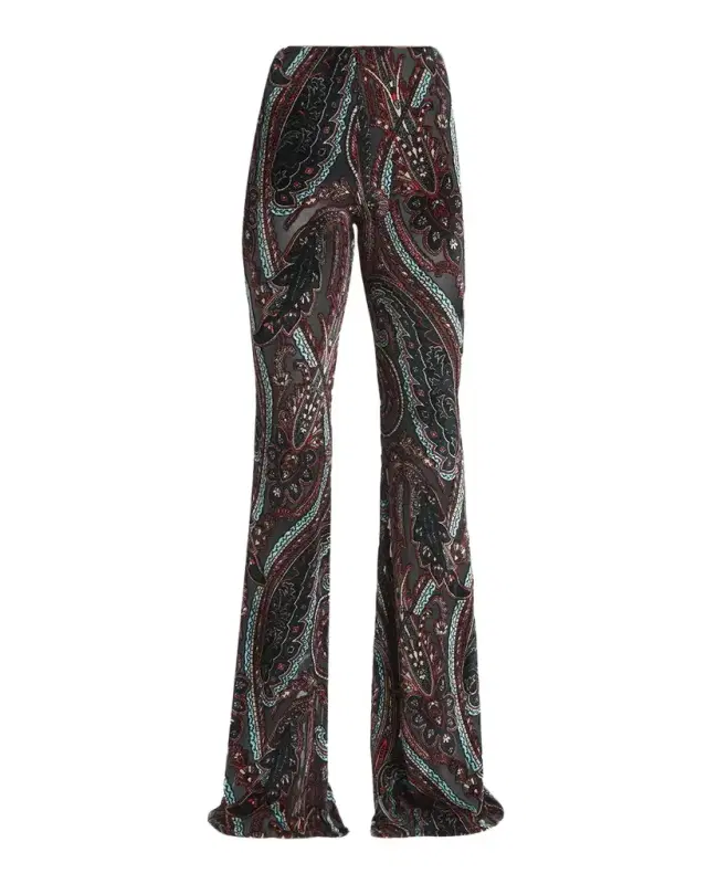 Etro Paisley Velvet Burnout Flare Pants