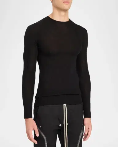 Rick Owens Men's Wool Rib Crewneck Sweater | Thumbnail 4