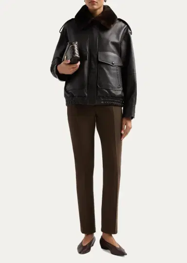 Loulou de Saison Russo Lamb Shearling Collar & Leather Military Jacket | Thumbnail 2 Loulou de Saison Russo Lamb Shearling Collar & Leather Military Jacket | Thumbnail 2