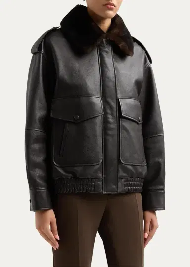 Loulou de Saison Russo Lamb Shearling Collar & Leather Military Jacket | Thumbnail 4 Loulou de Saison Russo Lamb Shearling Collar & Leather Military Jacket | Thumbnail 4