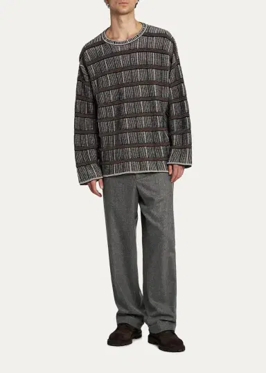 Giorgio Armani Men's Geometric Striped Silk-Blend Crewneck Sweater | Thumbnail 2