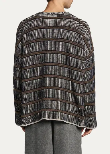 Giorgio Armani Men's Geometric Striped Silk-Blend Crewneck Sweater | Thumbnail 3