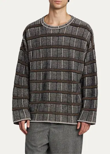 Giorgio Armani Men's Geometric Striped Silk-Blend Crewneck Sweater | Thumbnail 4