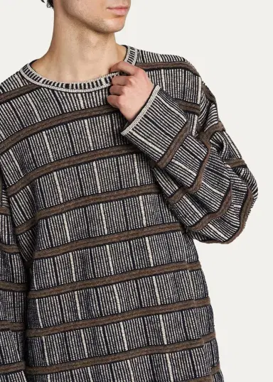 Giorgio Armani Men's Geometric Striped Silk-Blend Crewneck Sweater | Thumbnail 5