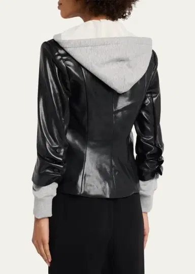 Cinq à Sept Hooded Vegan Leather Jacket | Thumbnail 3