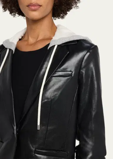 Cinq à Sept Hooded Vegan Leather Jacket | Thumbnail 5