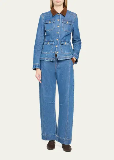 Cinq à Sept Katniss Suede Collar Denim Jacket | Thumbnail 2