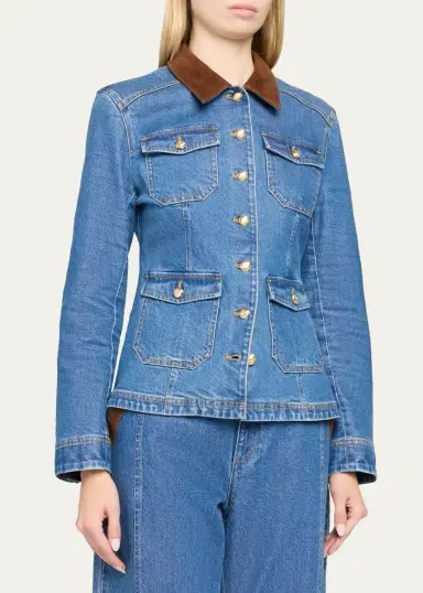 Cinq à Sept Katniss Suede Collar Denim Jacket | Thumbnail 4