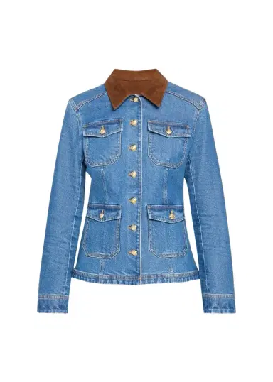Cinq à Sept Katniss Suede Collar Denim Jacket | Thumbnail 1