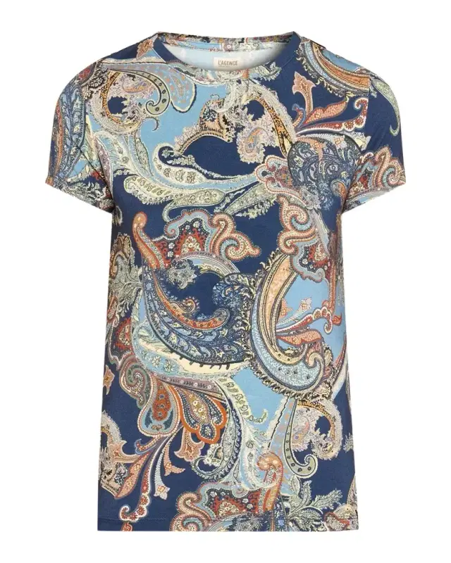 L'Agence Ressi Paisley Short-Sleeve Jersey T-Shirt