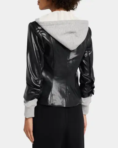 Cinq à Sept Hooded Vegan Leather Jacket | Thumbnail 3