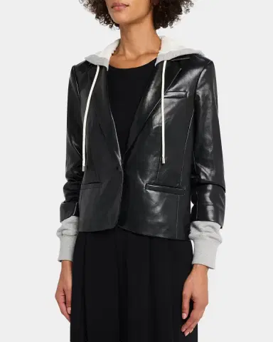 Cinq à Sept Hooded Vegan Leather Jacket | Thumbnail 4
