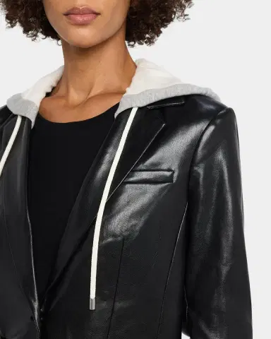 Cinq à Sept Hooded Vegan Leather Jacket | Thumbnail 5