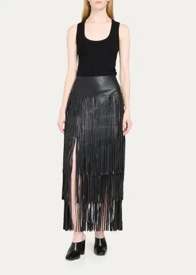 L'Agence Karoline Faux-Leather Fringe Maxi Skirt | Thumbnail 2