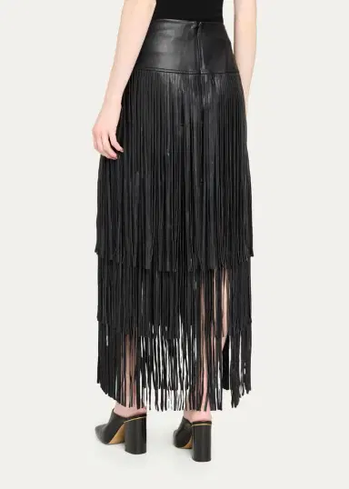 L'Agence Karoline Faux-Leather Fringe Maxi Skirt | Thumbnail 3