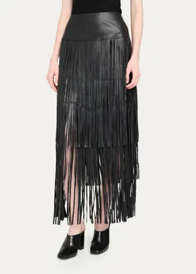 L'Agence Karoline Faux-Leather Fringe Maxi Skirt | Thumbnail 4