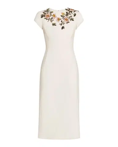 Oscar de la Renta Short-Sleeve Beaded Sheath Midi Dress | Thumbnail 1