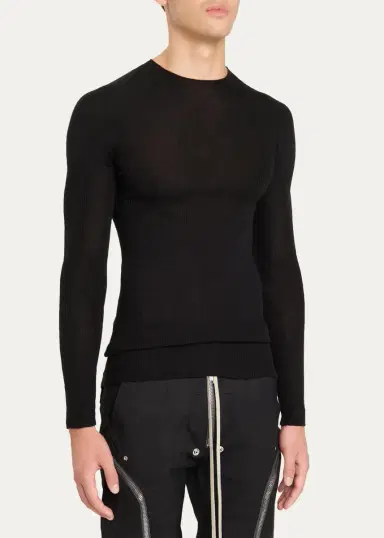 Rick Owens Men's Wool Rib Crewneck Sweater | Thumbnail 4