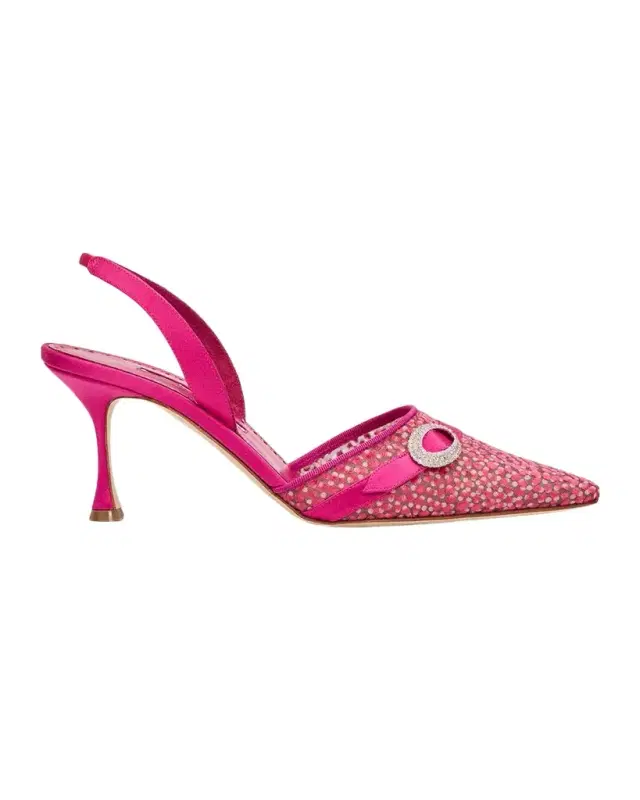 Manolo Blahnik 70mm Zutosli Polka Dot Mesh Slingback Pumps