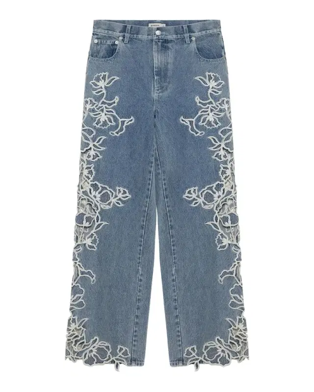 Simkhai Porter Embroidered Wide-Leg Jeans