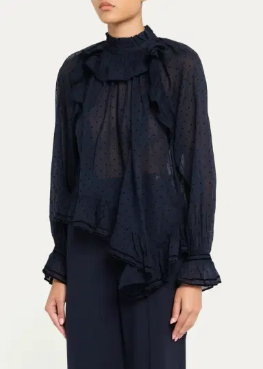 Ulla Johnson Marcella Long-Sleeve Asymmetric Cotton Blouse | Thumbnail 4