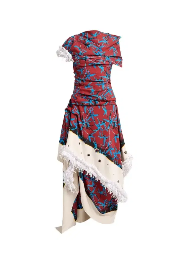 Proenza Schouler Bodine Asymmetric Draped Grommet Fringe High-Low Dress