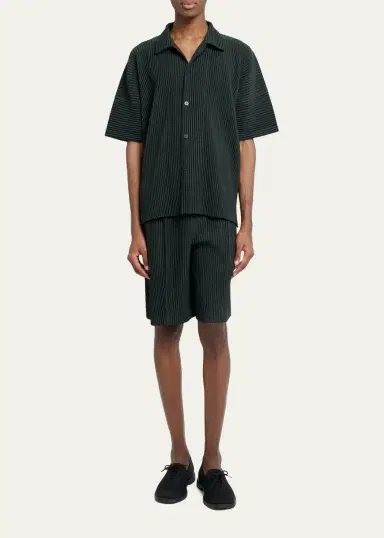 Homme Plissé Issey Miyake Men's Pleated Short-Sleeve Shirt | Thumbnail 2