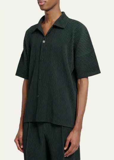 Homme Plissé Issey Miyake Men's Pleated Short-Sleeve Shirt | Thumbnail 4