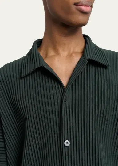 Homme Plissé Issey Miyake Men's Pleated Short-Sleeve Shirt | Thumbnail 5