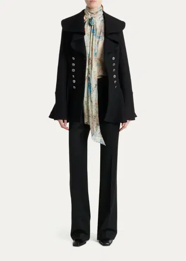 McQueen Ruffle Wool Fitted Double-Breasted Coat | Thumbnail 2
