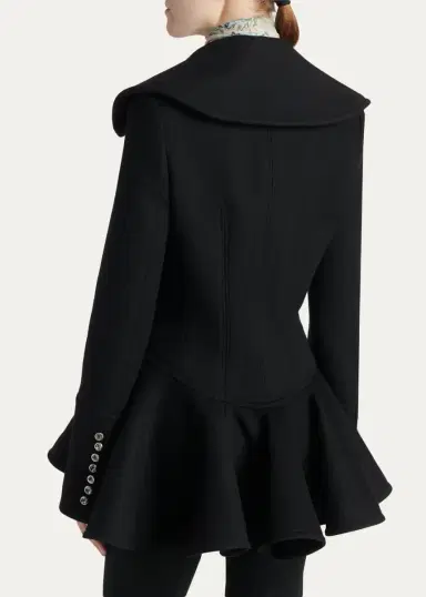 McQueen Ruffle Wool Fitted Double-Breasted Coat | Thumbnail 3