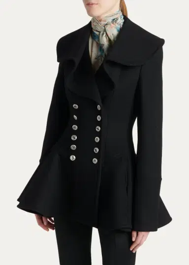 McQueen Ruffle Wool Fitted Double-Breasted Coat | Thumbnail 4