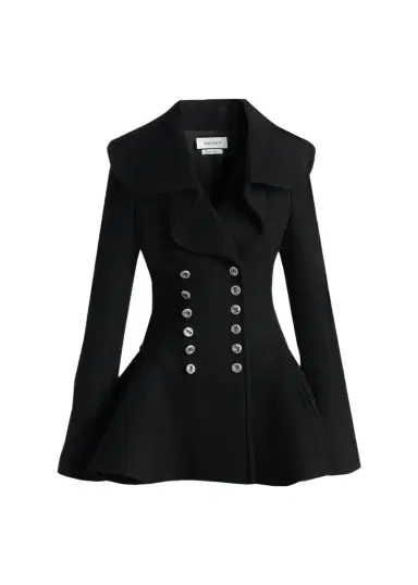 McQueen Ruffle Wool Fitted Double-Breasted Coat | Thumbnail 1