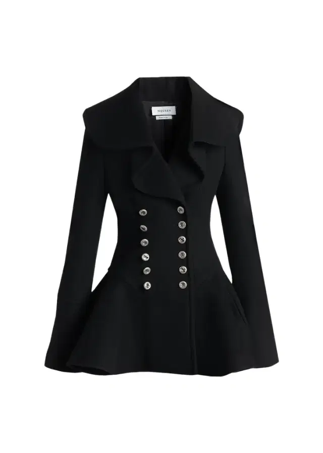 McQueen Ruffle Wool Fitted Double-Breasted Coat