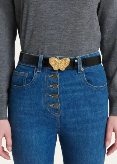 Valentino Garavani Butterfly Buckle Leather Belt 30MM | Thumbnail 2