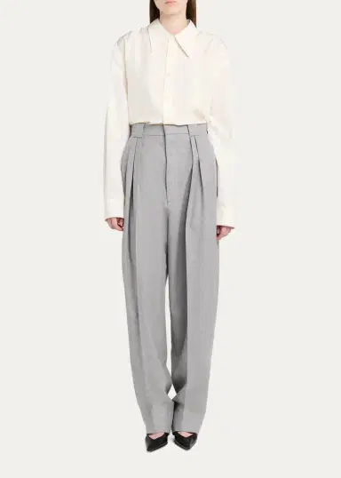 Bottega Veneta Pleated Wool Barrel-Leg Trousers | Thumbnail 2
