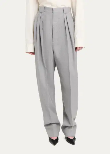 Bottega Veneta Pleated Wool Barrel-Leg Trousers | Thumbnail 4