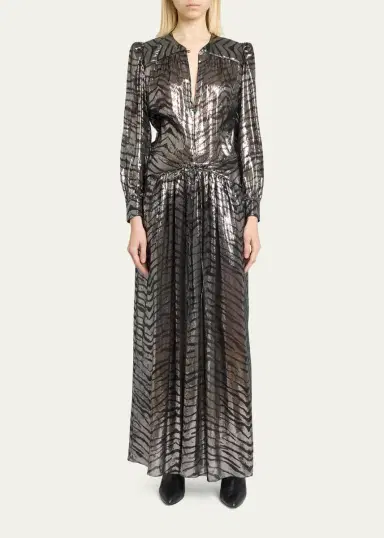 Isabel Marant Felby Metallic Tiger-Print Long-Sleeve Maxi Dress | Thumbnail 2 Isabel Marant Felby Metallic Tiger-Print Long-Sleeve Maxi Dress | Thumbnail 2