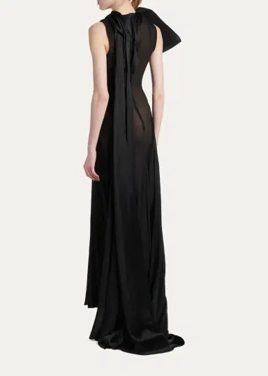 McQueen Sleeveless Bow Silk Georgette & Satin Paneled Maxi Dress | Thumbnail 3 McQueen Sleeveless Bow Silk Georgette & Satin Paneled Maxi Dress | Thumbnail 3