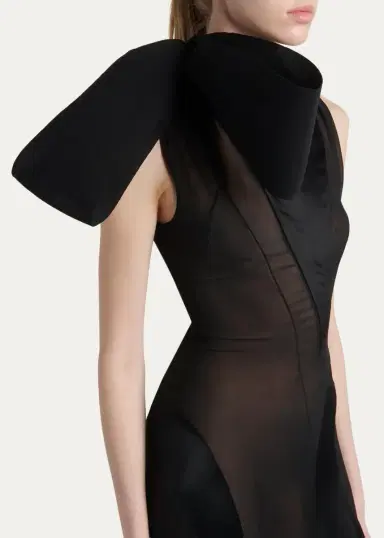 McQueen Sleeveless Bow Silk Georgette & Satin Paneled Maxi Dress | Thumbnail 5 McQueen Sleeveless Bow Silk Georgette & Satin Paneled Maxi Dress | Thumbnail 5