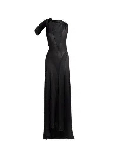 McQueen Sleeveless Bow Silk Georgette & Satin Paneled Maxi Dress | Thumbnail 1 McQueen Sleeveless Bow Silk Georgette & Satin Paneled Maxi Dress | Thumbnail 1