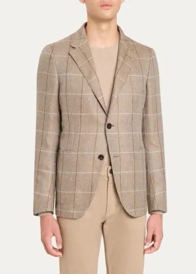 Zegna Men's Cashmere Grid Check Sport Coat | Thumbnail 4